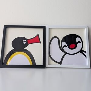 Playful Penguin Pair Framed Prints - Black, White, Red, Yellow